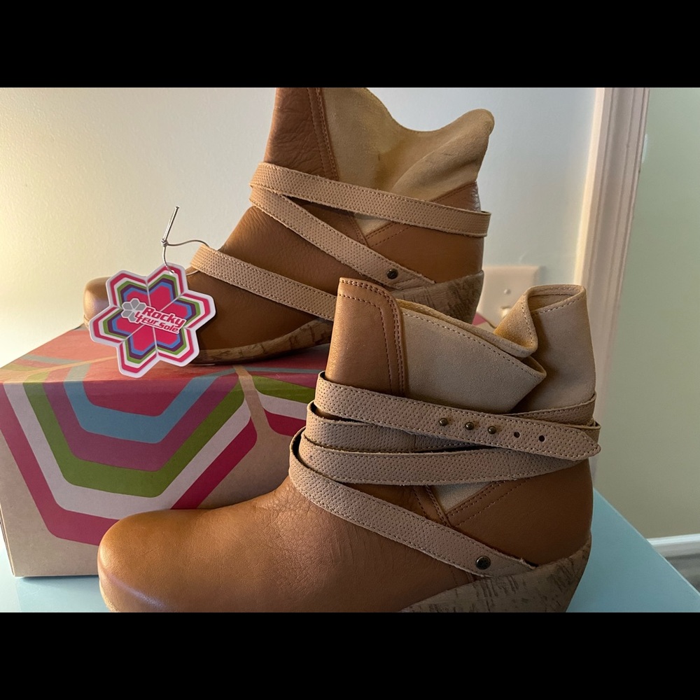 Tan Wedge Booties